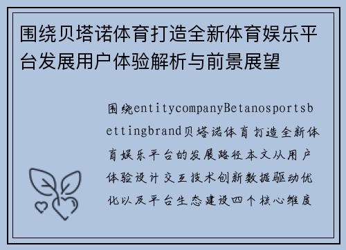 围绕贝塔诺体育打造全新体育娱乐平台发展用户体验解析与前景展望